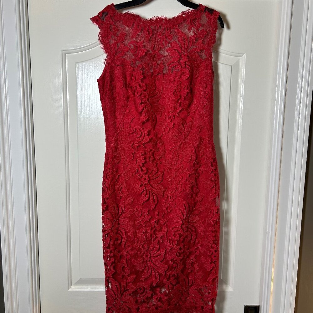 Tadashi Shoji Embroidered Lace Sheath Dress, Sz 4, Red